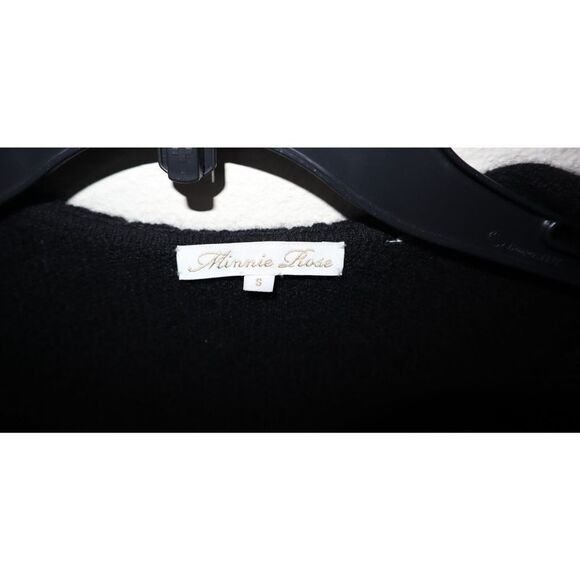 Minnie Rose H0359C9 Women's Sz S Black Cashmere Open Front Ruffled Cardigan - Picture 5 of 6